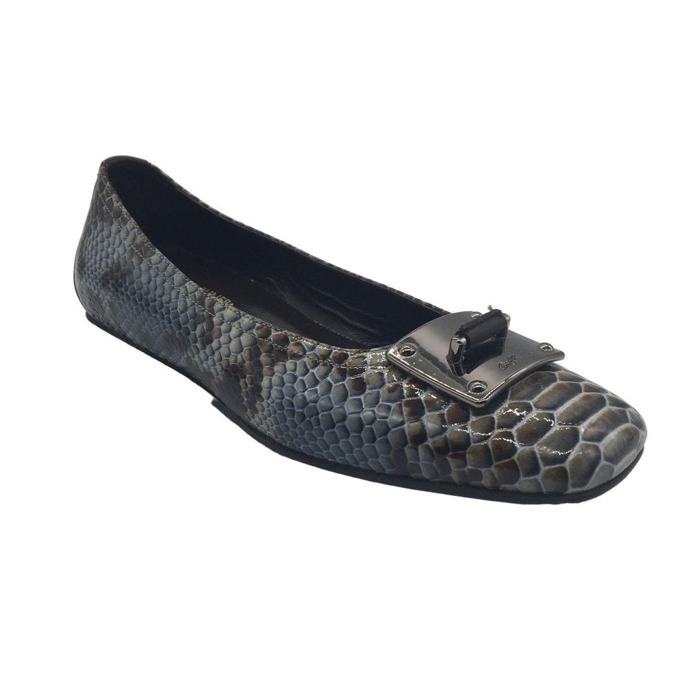 Donald Pliner Leather Shoes Womens 7.5 Snakeskin Print Flats Italy Made